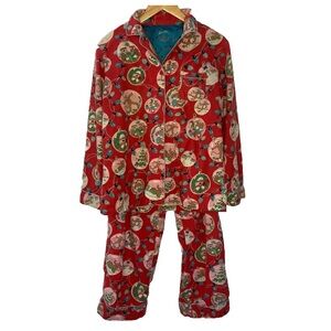 Nick & Nora Christmas Ornament Holiday Sock Monkey Pajamas Set Flannel Small